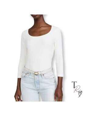 SPANX NWT Ribbed Scoop Neck Long Sleeve Top Tee Powder Cream Size Large